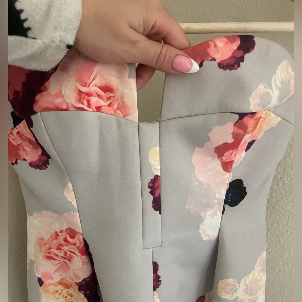 KEEPSAKE the Label Strapless Floral Mini Dress in Light Gray and Blush - Picture 3 of 5